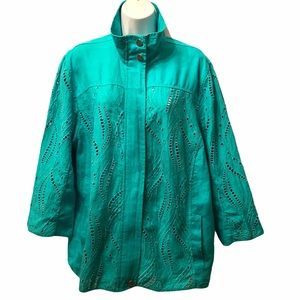 Chico’s eyelet front zipper linen jacket size 16.